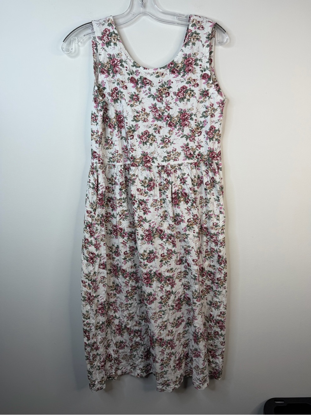 Vintage 90s Cotton Floral Cottagecore Button Front Midi Dress w Pockets medium - Picture 7 of 8